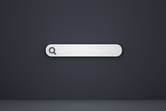 Search bar and icon search 3d render minimal design on black background