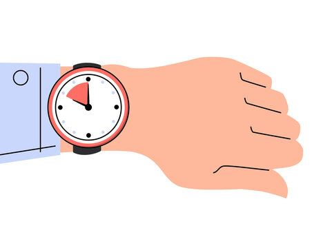 Watch on the hand vector isolated. Time is ticking, concept of deadline and time management. Checking time.