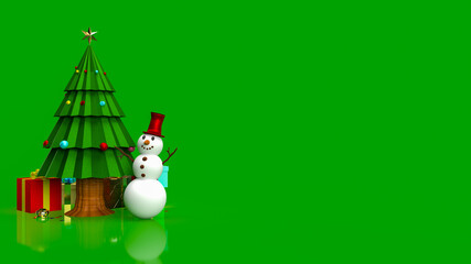  Christmas tree and snow man for celebration or holiday concept  3d rendering