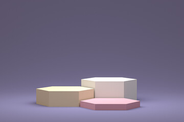 minimal podium or pedestal display on purple background for cosmetic product presentation