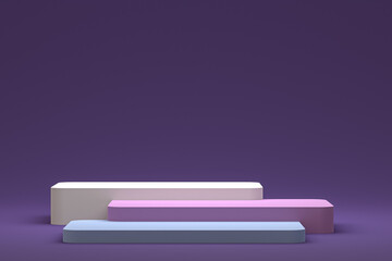minimal podium or pedestal display on purple background for cosmetic product presentation