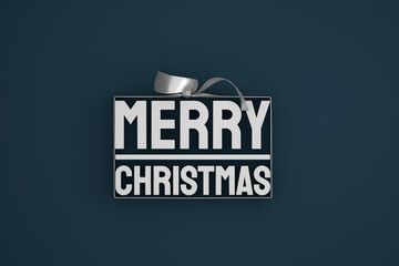 merry christmas 3d design with bow and ribbon on dark background