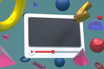 Youtube video player 3d design or video media player interface on abstract geometry background