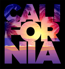 California text beach sunset thsirt design