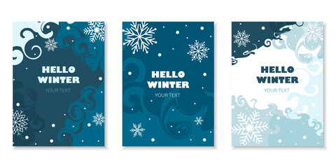 Winter story template for social media, blue backgroung with snowflakes. Winter background vector. New year and Christmas vector illustrations design