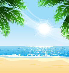 Fototapeta na wymiar warm tropical beach with palm trees