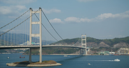 Tsing Ma Suspension bridge in Hong Kong city