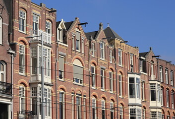 Fototapeta premium Amsterdam Paulus Potterstraat Street Colorful House Facades Close Up, Netherlands