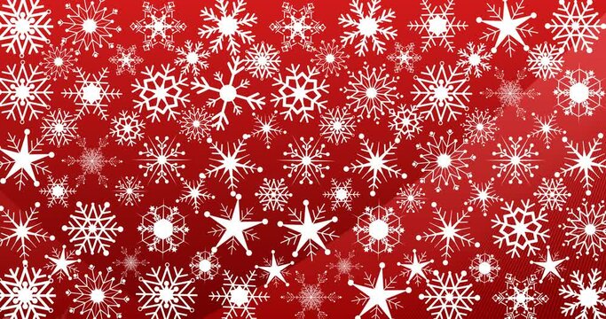 Animation of snowflake christmas pattern on red background