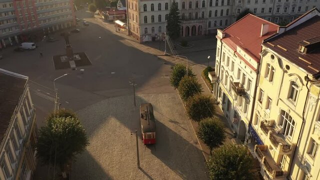 The Tram exhibit on the square of Sovetsk city