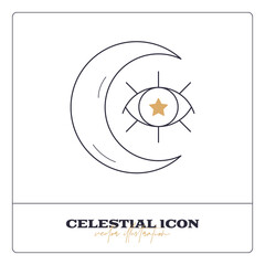 Alchemy esoteric mystical magic celestial talisman line icon. Spiritual occultism object. Liine geometric badge.