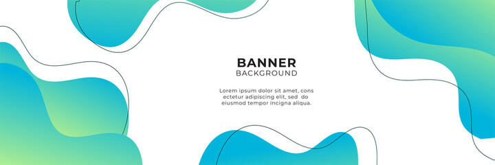 Abstract wide banner background with geometric shapes, stripes, waves, and technology digital elements