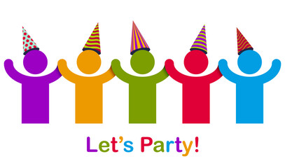 Celebrating people vector concept simple illustration or icon, celebration anniversary or holiday fun, group of cheerful happy people having fun at party.