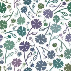 Different retro colors simple drawing flowers with branches seamless pattern