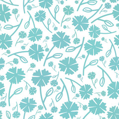 Ultramarine simple drawing flowers with branches seamless pattern