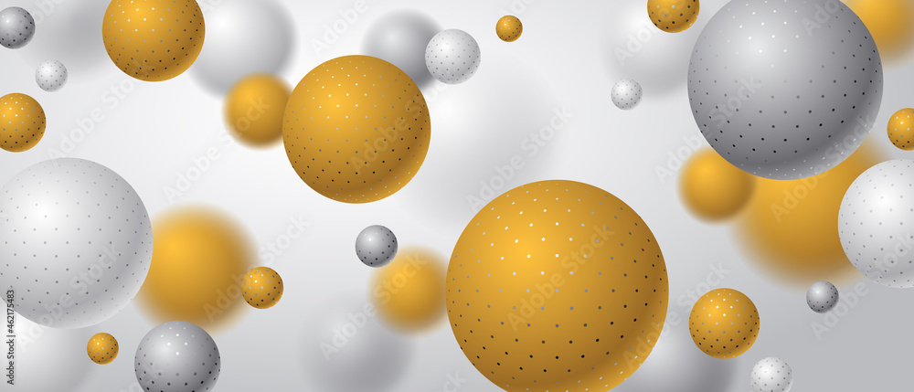 Poster realistic dotted spheres vector illustration, abstract background with beautiful balls with dots and