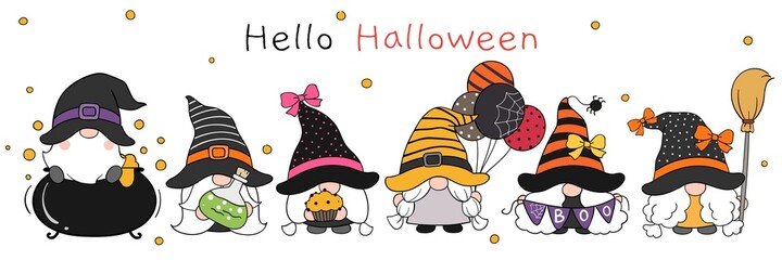 Draw cute gnome  in Halloween day Doodle cartoon style
