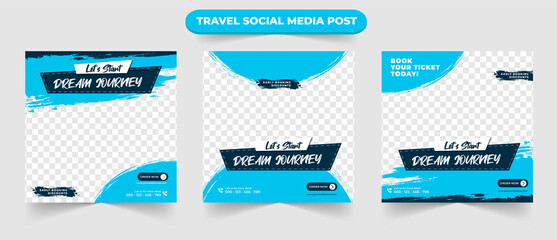 Set of travel holiday vacation sale social media post square digital banner flyer or poster for travelling agency business promotion design template