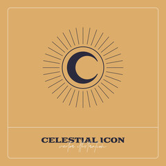 Alchemy esoteric mystical magic celestial talisman line icon. Spiritual occultism object. Liine geometric badge.