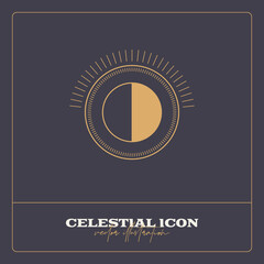 Alchemy esoteric mystical magic celestial talisman line icon. Spiritual occultism object. Liine geometric badge.