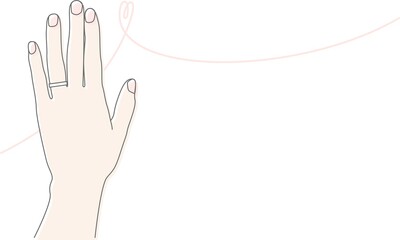 薬指に指輪をはめた女性の手とハート