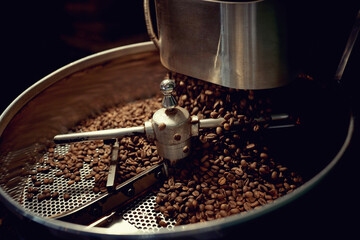 Close up of mixing process during coffee roasting