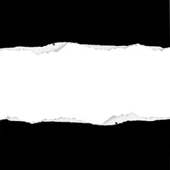 Des morceaux de papier horizontal noir déchiré avec une ombre douce collés sur un fond carré blanc  - obrazy, fototapety, plakaty
