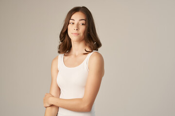 woman in white tank top pure leather fashion studio