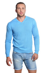 Fototapeta premium Portrait of handsome young man on white background