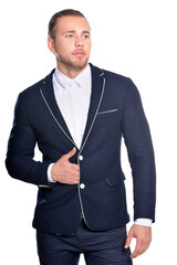 Portrait of handsome young man on white background