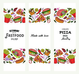 Templates for label design with hand drawn fastfood