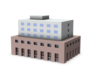 銀行の建築模型。白バック。3Dレンダリング。