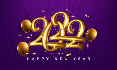 Fototapeta na wymiar Happy new 2022 year Elegant gold text with light
