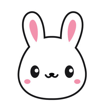 Cute rabbit. Bunny face in kawaii style. Vector clip art