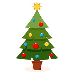 Decorated Christmas tree on the white background.  Vector illustration
