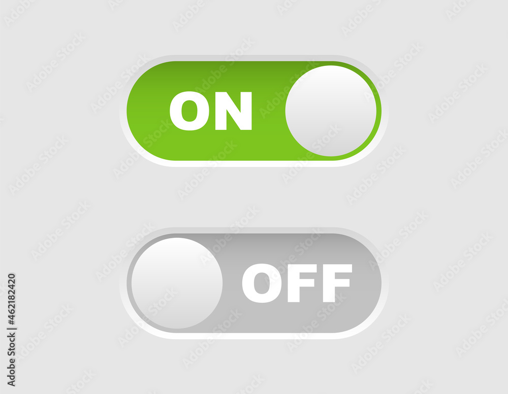 Poster On and Off toggle switch. Slider buttons. Buttons Toggle for user interface. Button mockup for modern devices. Vector illustration.