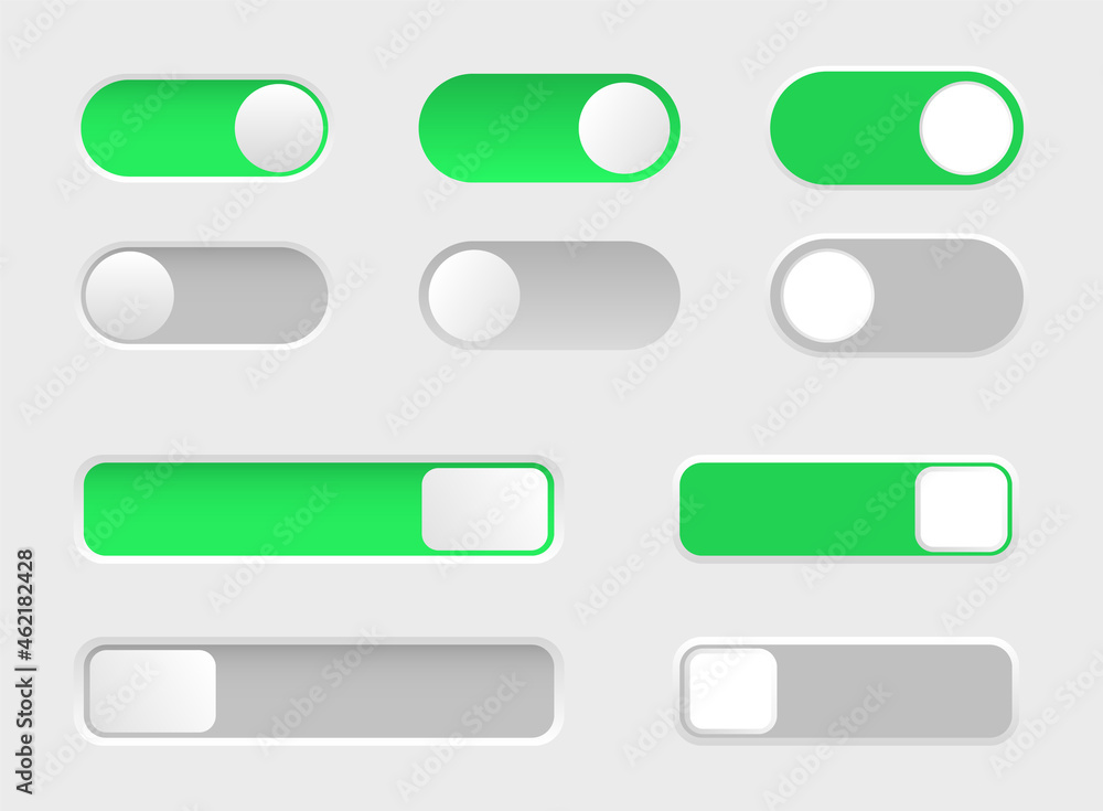 Poster on and off toggle switches. collection of slider buttons. buttons toggle for user interface. button 