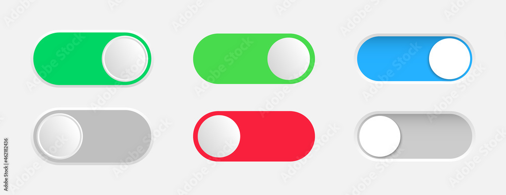 Poster on and off toggle switches. collection of slider buttons. buttons toggle for user interface. button 