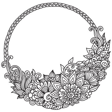 Mandala round frame for printing, engraving or coloring page. Vector illustration