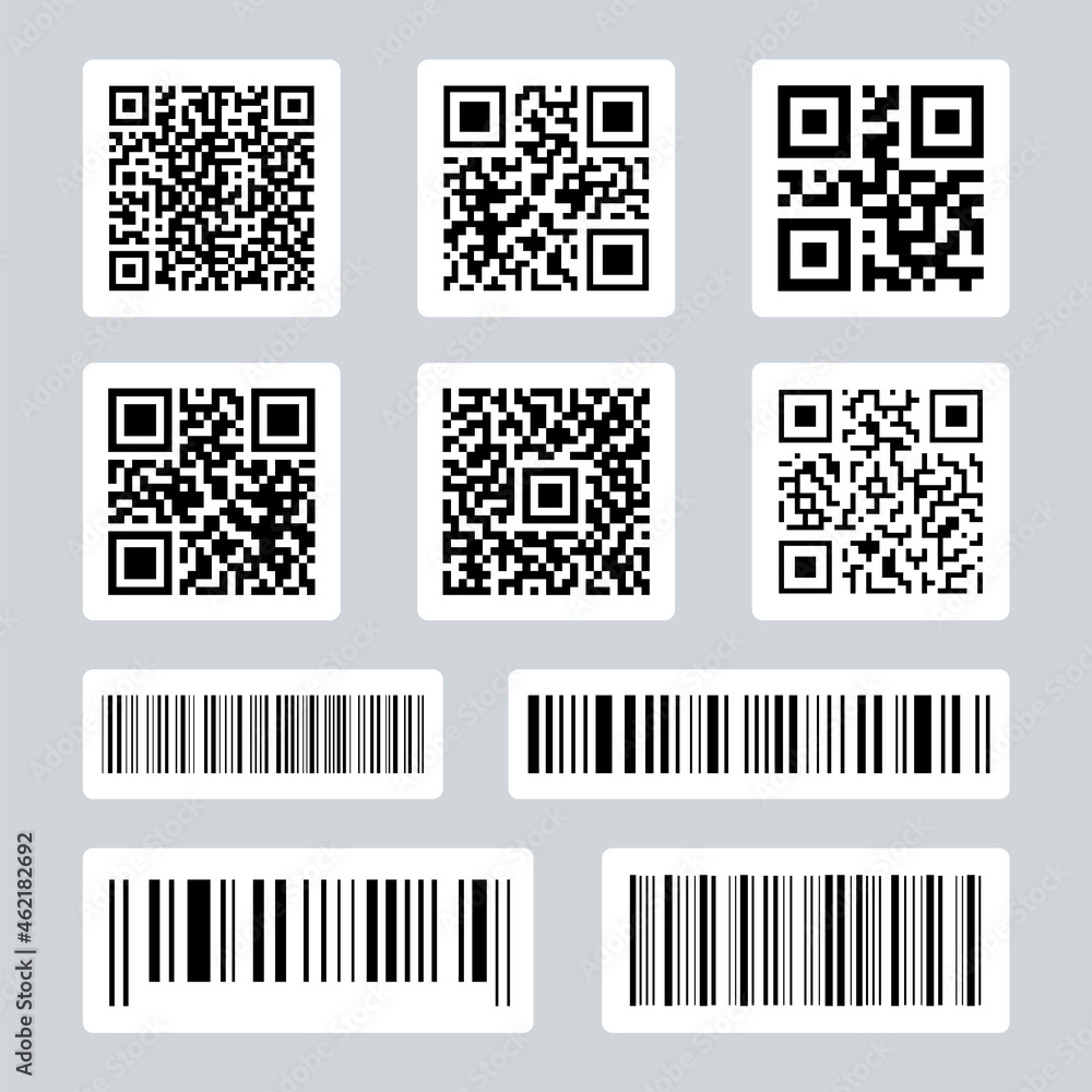 Poster set of barcodes and qr codes. code information. industrial barcodes. price tag for laser scanning. s