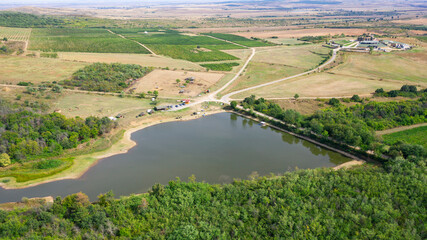 Aerial view over the lake.