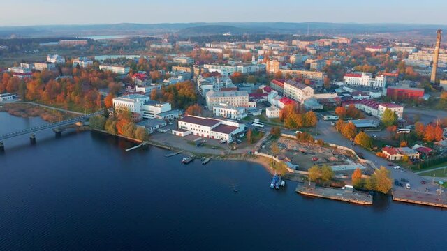 Sortavala town in Russia. Aerial view of the town of Sortavala during sunny autumn day