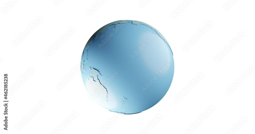 Wall mural globe icon with smooth shadows and white map of the continents of the world. loop 3d animation