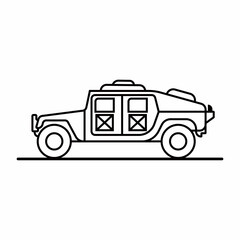 Military jeep isolated vector illustration line icon