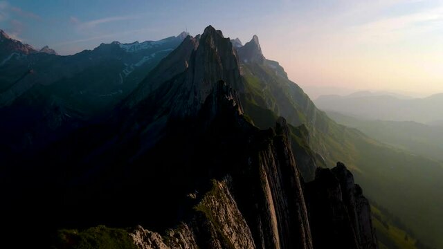 Schaefler Switzerland, Ridge of the majestic Schaefler peak in the Alpstein mountain range Appenzell Switzerland Alsp mountains