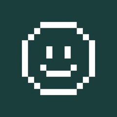 Happy face icon pixel art. Happy circle Icon design, white chalk. Draw a picture on the blackboard. Vector illustration.
