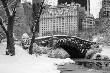 Gapstow Bridge in Central Park after snow storm