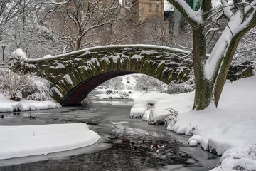 Cercles muraux Pont de Gapstow Gapstow Bridge dans Central Park après une tempête de neige