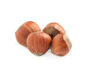 Tasty organic hazelnuts on white background. Healthy snack