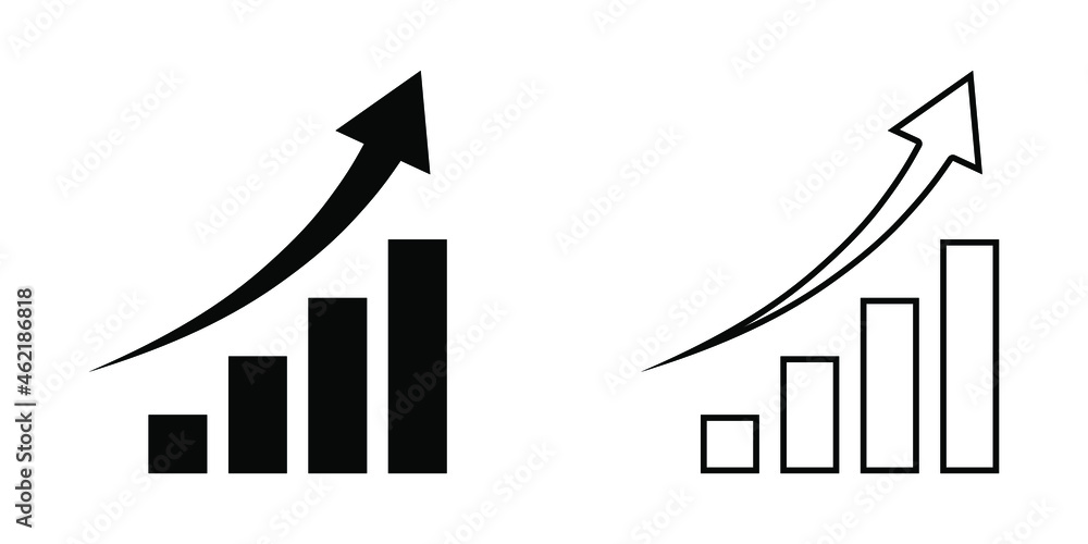Poster growing graph icon. bar chart icon with up arrow. analytics diagram icon. vector illustration.